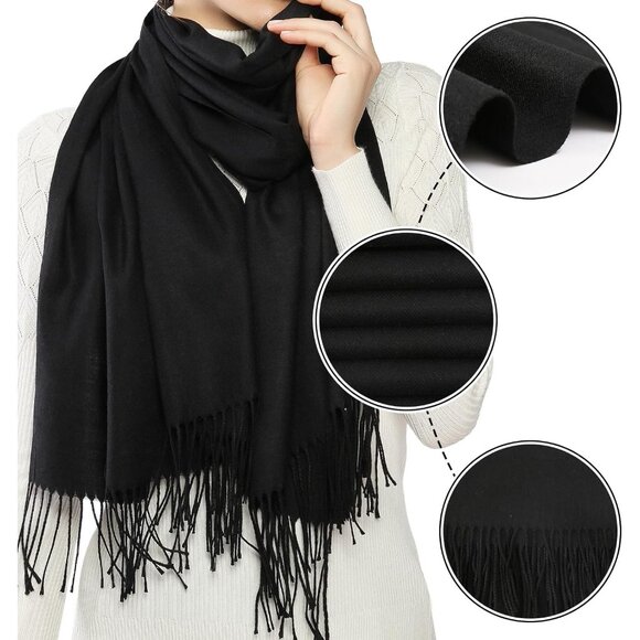 ⚡Women's Black Pashmina Shawls Evening Dress Bridesmaid Winter Warm Long Scarf - Picture 4 of 7